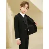 Fashion Black 5-piece Long Sleeve Boys Wedding Suits 2023 Coat Pants Shirt Tie Vest Wedding
