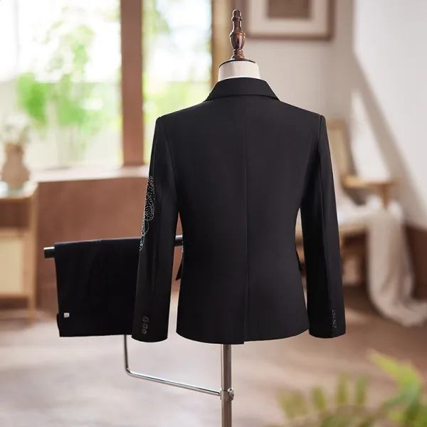 Black 5-piece Rhinestone Long Sleeve Wedding Boys Wedding Suits 2025 Coat Pants Shirt Tie Vest