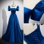 Vintage / Retro Royal Blue Satin Prom Dresses 2022 A-Line / Princess Square Neckline Bow Short Sleeve Backless Floor-Length / Long Prom Formal Dresses