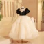Elegant Black Rhinestone Birthday Flower Girl Dresses 2024 Ball Gown Scoop Neck Puffy Short Sleeve Backless Floor-Length / Long
