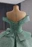Luxury / Gorgeous Mint Green Cascading Ruffles Sequins Prom Dresses 2025 Ball Gown Off-The-Shoulder Sleeveless Backless Royal Train Formal Dresses