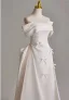 Elegant Ivory Bow Satin Prom Dresses 2025 A-Line / Princess Off-The-Shoulder Short Sleeve Backless Floor-Length / Long Formal Dresses