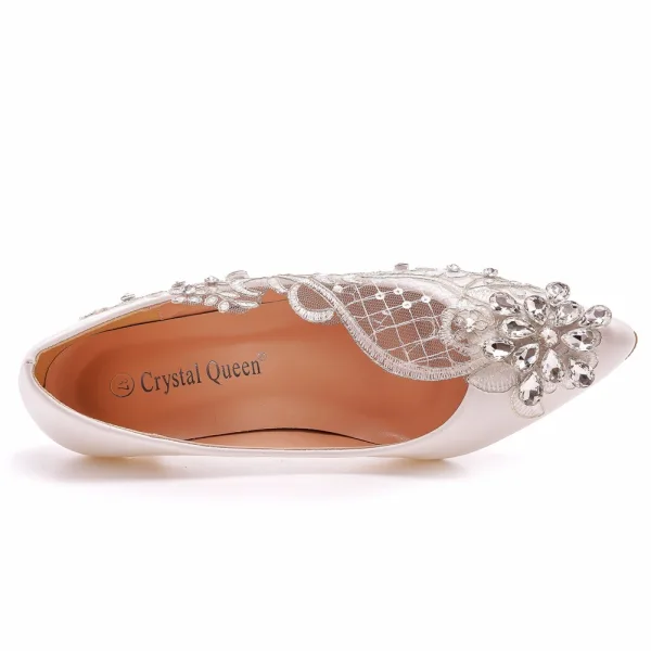 Élégant Blanche Faux Diamant En Dentelle Fleur Chaussure De Mariée 2023 5 cm Talons Aiguilles À Bout Pointu Mariage Escarpins Talons Hauts