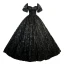 Chic / Belle Noire Perlage Paillettes Robe De Bal 2023 Robe Boule Encolure Carrée Manches Courtes Dos Nu Longue Promo Robe De Ceremonie