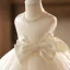 Élégant Champagne Noeud Perle Courte Anniversaire Robe Ceremonie Fille 2024 Robe Boule Encolure Dégagée Sans Manches Tulle