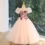 Chic / Beautiful Blushing Pink Sequins Flower Girl Dresses 2023 Ball Gown Square Neckline Puffy Short Sleeve Backless Floor-Length / Long Prom Flower Girl Dresses