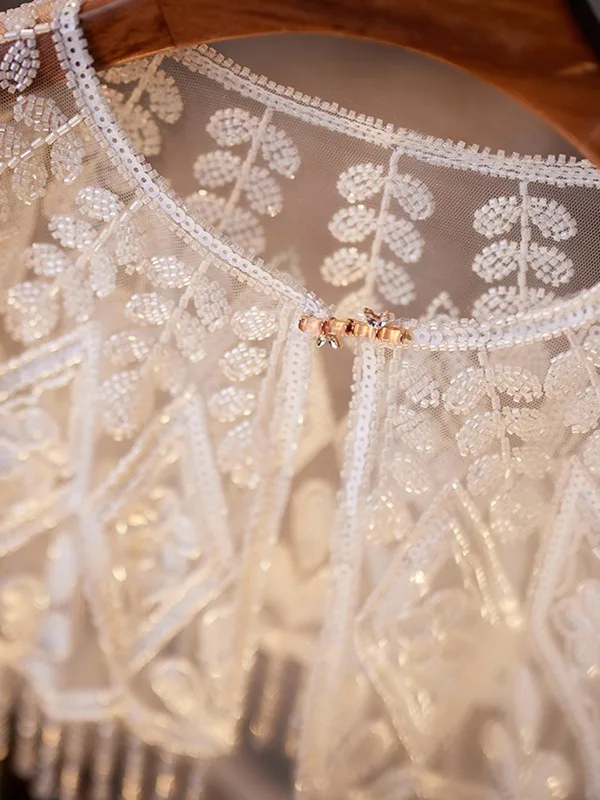 Snygga / Fina Vita Handgjort Beading Broderade sjal 2025