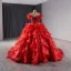 High-end Red Beading Pearl Sequins Cascading Ruffles Wedding Dresses 2024 Ball Gown Off-The-Shoulder Short Sleeve Backless Court Train Wedding