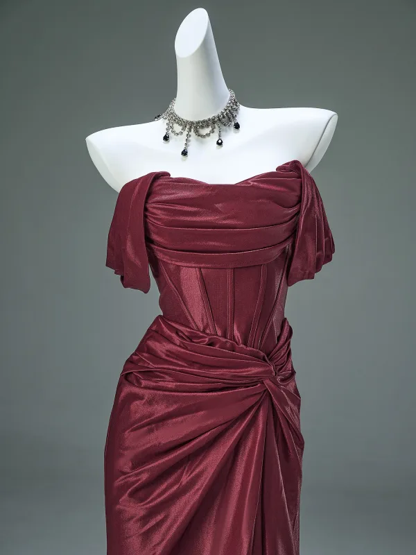 High-end Burgundy Evening Dresses 2025 Trumpet / Mermaid Strapless Sleeveless Backless Sweep Train Evening Party Formal Dresses