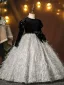 Chic / Beautiful Black Bow Tassel Birthday Flower Girl Dresses 2025 Ball Gown Scoop Neck Long Sleeve Floor-Length / Long