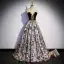 Vintage / Retro Black Printing Prom Dresses 2022 A-Line / Princess Square Neckline Puffy Short Sleeve Backless Floor-Length / Long Prom Formal Dresses