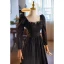 Modest / Simple Black Rhinestone Lace Winter Prom Dresses 2024 A-Line / Princess Square Neckline Long Sleeve Backless Floor-Length / Long Prom Formal Dresses