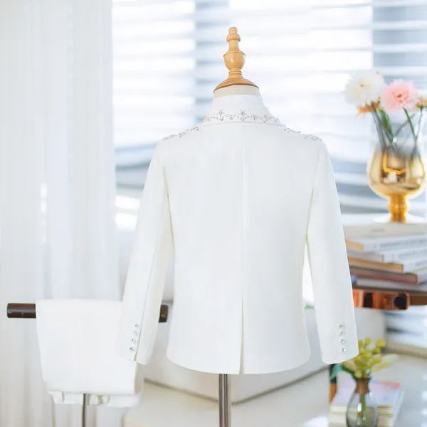 Fashion White Sequins 5-piece Boys Wedding Suits Boys Wedding Suits 2025 Long Sleeve Coat Pants Shirt Tie Vest Wedding