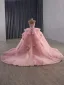 Luxury / Gorgeous Candy Pink Handmade  Beading Lace Flower Appliques Pearl Sequins Corset Prom Dresses 2025 Ball Gown V-Neck Sleeveless