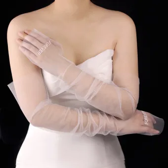 Elegante Weiß Stickerei Buchstabengrafik Hochzeit Brauthandschuhe 2025 Tülle
