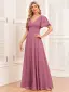 Modest / Simple Royal Blue Prom Dresses 2024 A-Line / Princess V-Neck Short Sleeve Backless Floor-Length / Long Prom Formal Dresses