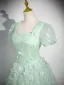 Chic / Belle Vert Cendré Papillon Appliques Paillettes Robe De Bal 2024 Robe Boule Encolure Carrée Manches Courtes Dos Nu Longue Promo Robe De Ceremonie