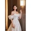 Elegant Ivory Satin Wedding Dresses 2023 A-Line / Princess Off-The-Shoulder Puffy Short Sleeve Backless Court Train Wedding