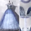 Elegant Pool Blue Beading Sequins Lace Flower Prom Dresses 2022 Ball Gown High Neck Puffy Short Sleeve Floor-Length / Long Formal Dresses