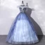 Elegant Pool Blue Beading Sequins Lace Flower Prom Dresses 2022 Ball Gown High Neck Puffy Short Sleeve Floor-Length / Long Formal Dresses
