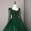 Vintage / Retro Dark Green Beading Pearl Sequins Prom Dresses 2025 Ball Gown Square Neckline Long Sleeve Backless Floor-Length / Long Formal Dresses