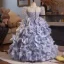 Flower Fairy Fashion Sky Blue Beading Pearl Appliques Sequins Birthday Flower Girl Dresses 2025 Ball Gown Scoop Neck Short Sleeve Backless Floor-Length / Long