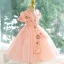 Chic / Belle Rougissant Rose Perlage Paillettes Anniversaire Robe Ceremonie Fille 2023 Robe Boule Encolure Dégagée Manches Courtes Dos Nu Longue Robe Ceremonie Fille