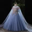 Chic / Beautiful Ocean Blue Beading Sequins Prom Flower Girl Dresses 2022 Ball Gown High Neck Long Sleeve Floor-Length / Long Flower Girl Dresses