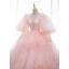 Schöne Rosa Blumen Ballkleider 2022 Ballkleid Eckiger Ausschnitt Geschwollenes 1/2 Ärmel Rückenfreies Sweep / Pinsel Zug Festliche Kleider