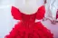 Chic / Beautiful Red Pearl Sequins Cascading Ruffles Prom Dresses 2024 Ball Gown Off-The-Shoulder Short Sleeve Backless Floor-Length / Long Prom Formal Dresses