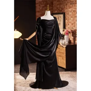 Audrey Hepburn Style Sexy Black Velvet Evening Dresses Prom Dresses 2024 Trumpet Mermaid Strapless Sleeveless Backless Sweep Train Evening Party Formal Dresses