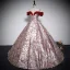 Fashion Burgundy Printing Prom Dresses 2023 Ball Gown Off-The-Shoulder Sleeveless Backless Floor-Length / Long Prom Formal Dresses