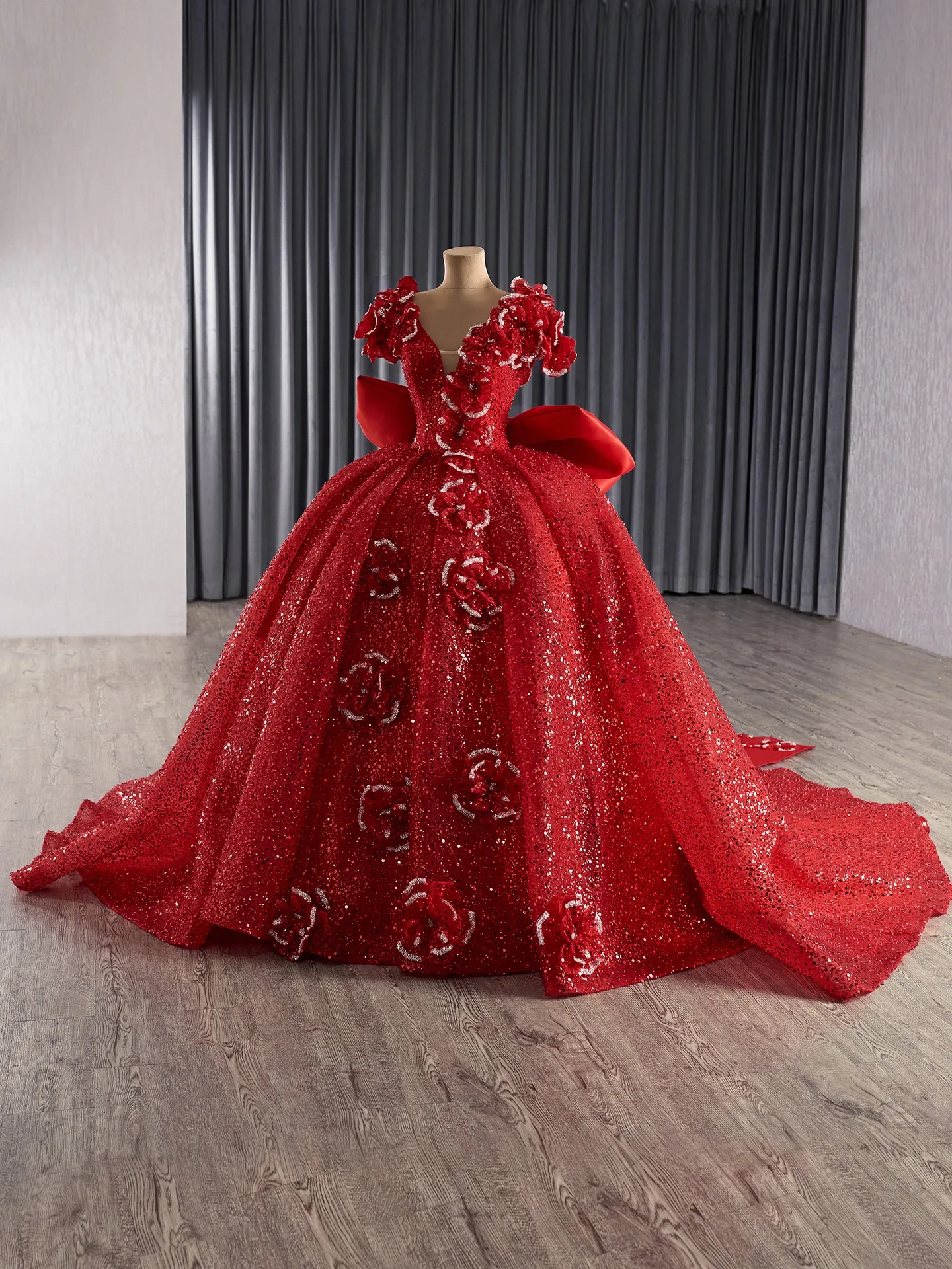 open lace back dress Red Princess Ball Gown