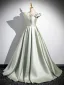 Modest / Simple Sage Green A-Line / Princess Prom Dresses 2024 Off-The-Shoulder Sleeveless Backless Sweep Train Prom Formal Dresses