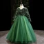 Vintage / Retro Green Sequins Birthday Flower Girl Dresses 2024 Ball Gown V-Neck Long Sleeve Floor-Length / Long