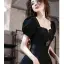 Audrey Hepburn Style Black Rhinestone Evening Dresses Party Dresses 2022 A-Line / Princess Square Neckline Short Sleeve Evening Party Short Formal Dresses
