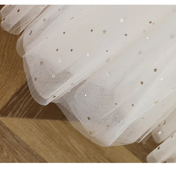 Chic / Beautiful White Beading Star Sequins Cascading Ruffles Flower Girl Dresses 2023 Ball Gown Scoop Neck Puffy Short Sleeve Floor-Length / Long Prom Flower Girl Dresses