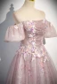 Schöne Rosa Perlenstickerei Applikationen Pailletten Ballkleider 2024 A Linie Off Shoulder Kurze Ärmel Rückenfreies Lange Ball Festliche Kleider