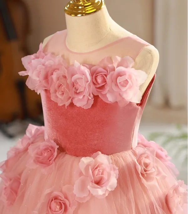 Chic / Beautiful Candy Pink Appliques Birthday Flower Girl Dresses 2024 Ball Gown Scoop Neck Sleeveless Backless Floor-Length / Long Flower Girl Dresses
