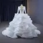 Luxury / Gorgeous Charming White Beading Sequins Cascading Ruffles Wedding Dresses 2023 Ball Gown Scoop Neck Long Sleeve Backless Chapel Train Wedding
