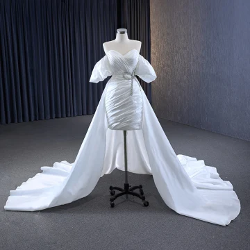 Sexy Haut De Gamme Blanche Robe De Soirée 2023 Princesse De L Épaule Manches Courtes Faux Diamant Noeud Dos Nu Tribunal Train Soirée Robe De Ceremonie