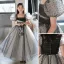 Fashion Black Spotted Evening Party Flower Girl Dresses 2022 A-Line / Princess Square Neckline Puffy Short Sleeve Floor-Length / Long Flower Girl Dresses