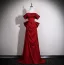Elegant Burgundy Satin Prom Dresses 2025 A-Line / Princess Off-The-Shoulder Short Sleeve Backless Bow Sweep Train Formal Dresses