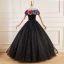 Ethnic Black Lace Flower Prom Dresses 2023 Ball Gown Off-The-Shoulder Short Sleeve Backless Bow Sash Floor-Length / Long Prom Formal Dresses