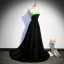Elegant Black Suede Prom Dresses 2023 A-Line / Princess Strapless Sleeveless Backless Sweep Train Prom Formal Dresses