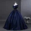 Vintage / Retro Navy Blue Beading Sequins Prom Dresses 2025 Ball Gown Off-The-Shoulder Short Sleeve Backless Floor-Length / Long Formal Dresses