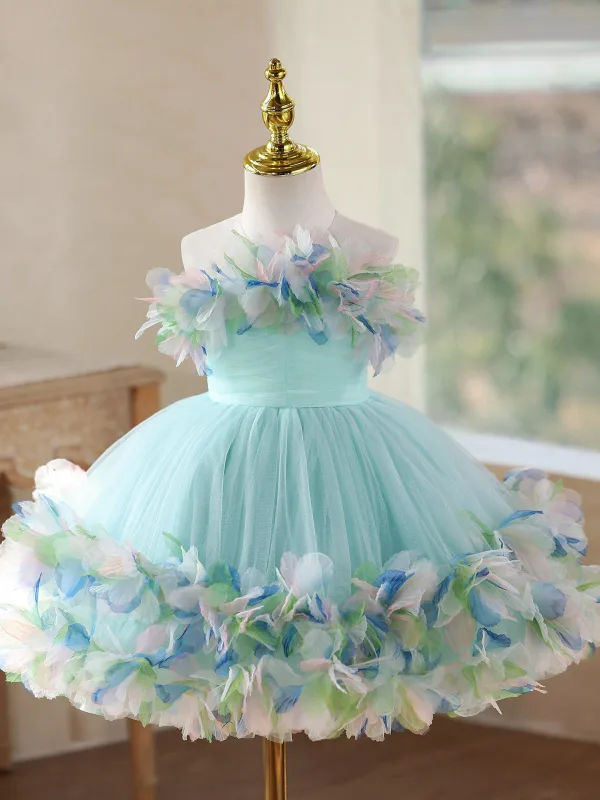 Schön Lindgrün Applikationen Schleife Geburtstag Blumenmädchenkleider 2026 Ballkleid Rundhalsausschnitt Ärmellos Kurze Blumenmädchenkleider