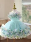 Schön Lindgrün Applikationen Schleife Geburtstag Blumenmädchenkleider 2026 Ballkleid Rundhalsausschnitt Ärmellos Kurze Blumenmädchenkleider