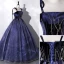 Elegante Marineblau Perlenstickerei Pailletten Star Ballkleider 2022 Ballkleid Spaghettiträger Ärmellos Rückenfreies Lange Festliche Kleider