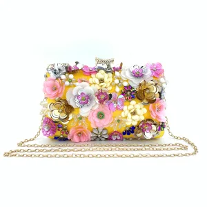 Schöne Gelb Strass Perle Pailletten Garten Im Freien Clutch Tasche 2023 Satin